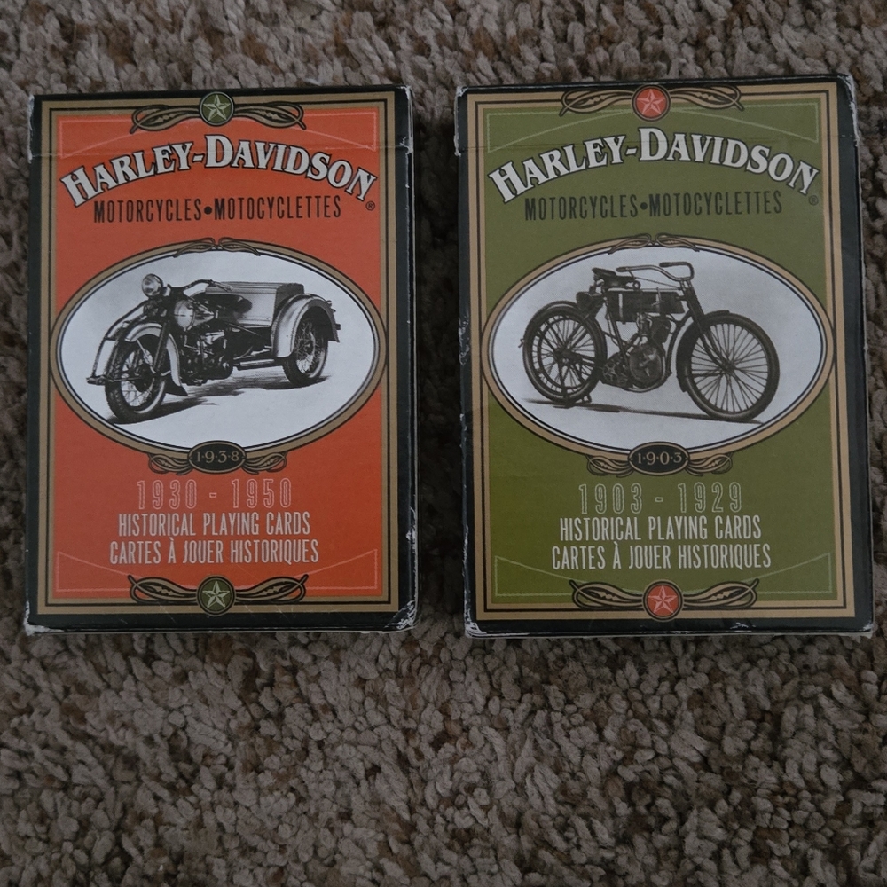 Vintage 1998 Harley Davidson playing cards with portraits of Harley from 1903-50
